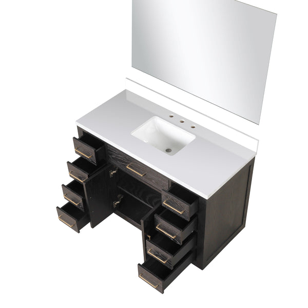 English Elm Brown Oak Single Bath Vanity Set With Cultured Marble Top & Large Frameless Mirror – Elegant Design B2731S01403