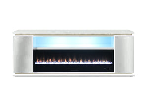 English Elm Contemporary TV Stand with Built-In Electric Fireplace, Heater, Glass Shelves & Modern Mixed-Material Finish White 21 L x 76 W x 33 H B2741P398852