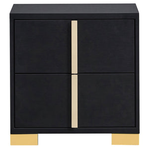 English Elm Jeremiah Matte Black Two-drawer Nightstand with Gold Bar Pulls Art Deco Bedroom B062P447810