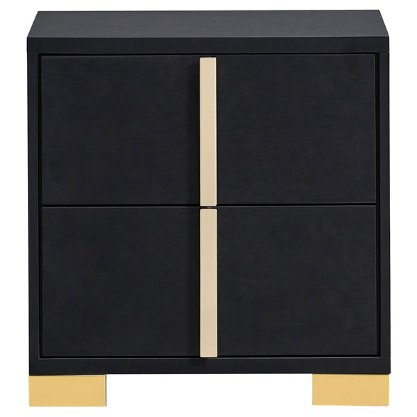 English Elm Jeremiah Matte Black Two-drawer Nightstand with Gold Bar Pulls Art Deco Bedroom B062P447810