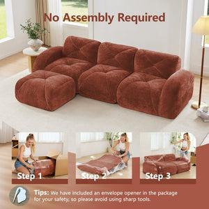English Elm L-shaped Velvet Sectional Sofa Tufted Modular Seating with Ottoman for Living Room Red+Brown W714S01608
