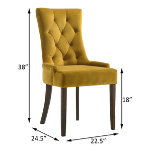 English Elm Yellow Tufted Back Side Chairs Set of 2 — Plush Upholstery, Nailhead Trim, Espresso Legs, Elegant Comfort B062P185679