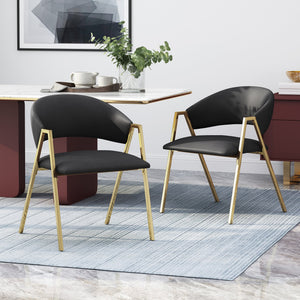 English Elm Christopher Knight Home® - DINING Champagne Black PU Upholstered Chairs Set of 2 with V‑Shaped Gold Electroplated Legs, Modern Glam Comfort 65368.00