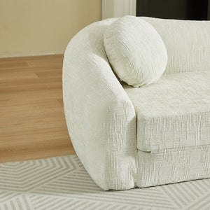 English Elm 86-inch Curved Chenille Convertible Sofa Recliner Frameless Folding Two-seater for Living Room Beige W3505P452816