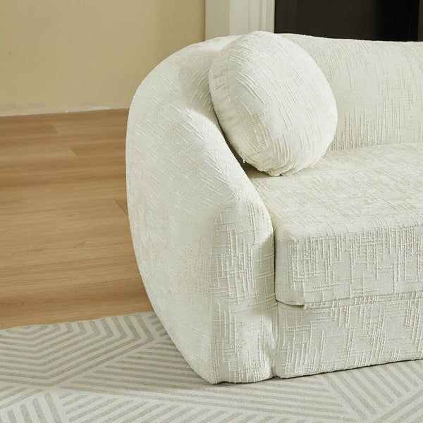 English Elm 86-inch Curved Chenille Convertible Sofa Recliner Frameless Folding Two-seater for Living Room Beige W3505P452816