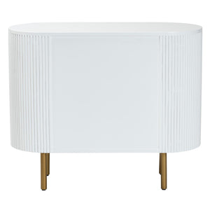 English Elm Mid-century Fluted Mindi Wood Three Drawer Dresser with Tapered Gold Legs B2750P467633
