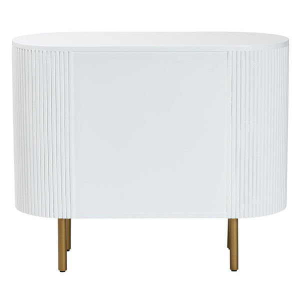 English Elm Mid-century Fluted Mindi Wood Three Drawer Dresser with Tapered Gold Legs B2750P467633