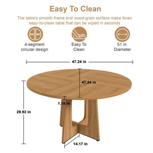 English Elm Round Farmhouse Dining Table Seats Four with Warm Oak Grain Finish for Kitchen Nook W2700P415283