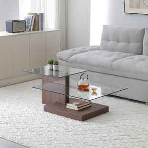 English Elm Glass Three Tier Z Shape Coffee Table Tempered Clear Modern Living Room Display Walnut W1117P276608