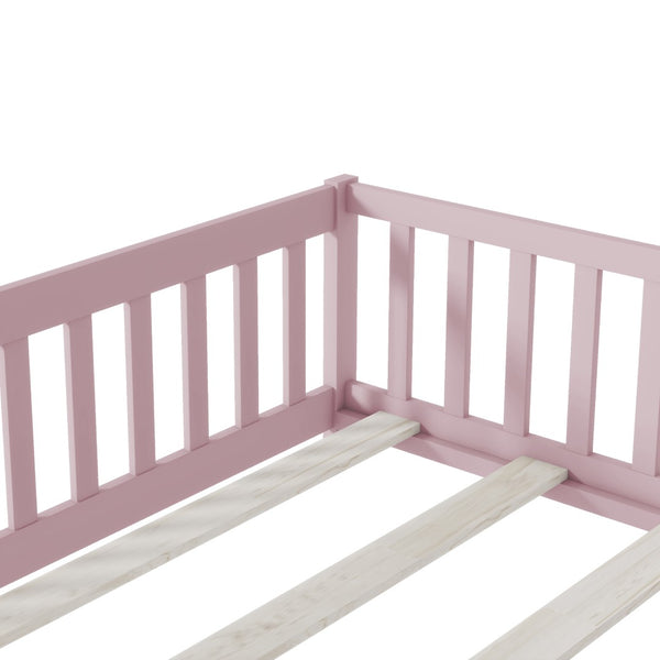 English Elm Twin Solid Rubberwood Floor Bed with Full Perimeter Safety Rails for Toddler Rooms Pink W504P296791