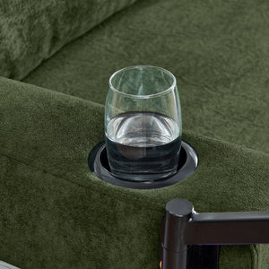 English Elm Modern Chenille Sofa Bed With Retractable Table, Led Lights, Usb Ports & Cup Holders – Green Comfort W1413S00097