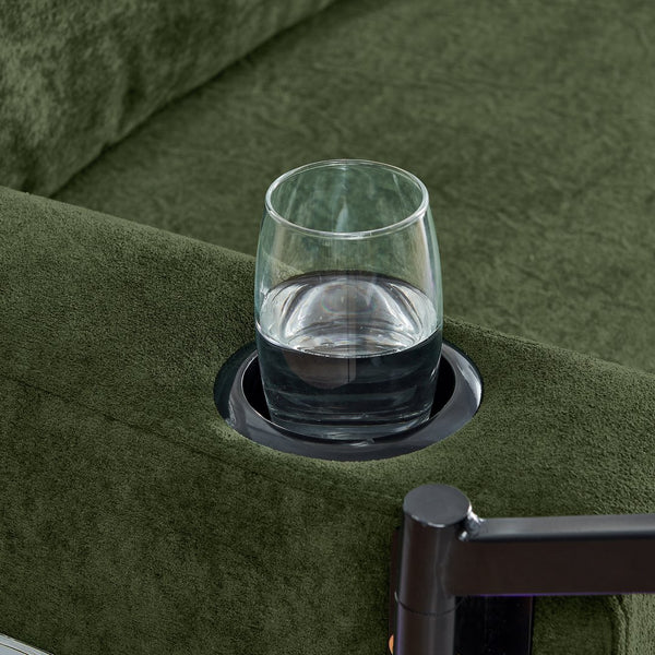 English Elm Modern Chenille Sofa Bed With Retractable Table, Led Lights, Usb Ports & Cup Holders – Green Comfort W1413S00097