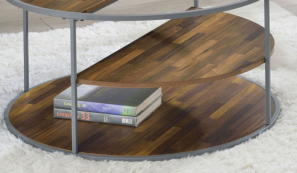 English Elm Industrial Orrin Coffee Table 35.4" Dia x 18" H — Industrial Half-Shelf Design, Gray Walnut Veneer, Powder-Coated Frame, Modern Display-Friendly Style B2741P359589