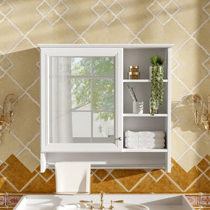 English Elm 30 Inch Wall Mount Mirror Cabinet Mdf Storage with Soft Close Hinges Bathroom Vanity White N710P186086K