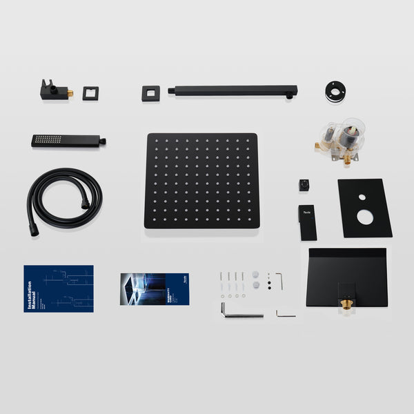 English Elm Male Npt Shower Faucet Set - High-Pressure Matte Black Waterfall System With 10" Rain Head & Handheld T3177P277541