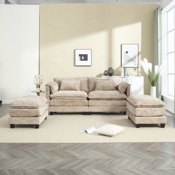 English Elm United Cozy Two-Seat Chenille Sofa With Detachable Armrests, Footstools, And Side Pockets For Storage W1568S00138-GIGA