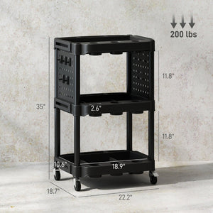 English Elm Capacity Three Tier Plastic Rolling Workshop Cart with Hooks Side Shelves Garage T3971P412729
