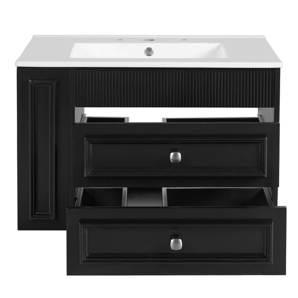 English Elm 30'' Wall Mounted Bathroom Vanity with Ceramic Sink, Floating MDF Cabinet, Soft-Close Drawers & Ample Storage Black N710P334915B