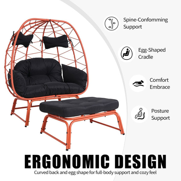 English Elm Double Egg Chair with Ottoman Pe Rattan Wicker Two Person Outdoor Patio Lounge Set T5880P501488