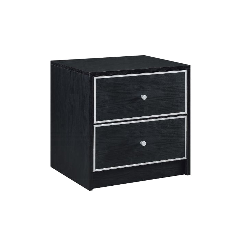 English Elm 2 Storage Drawers Nightstand Industrial Black Accent Table with Silver Pulls, Spacious Top & Hidden Storage B016P256520
