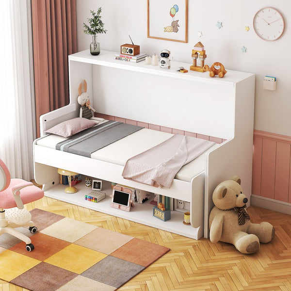 English Elm Murphy Space-Saving Bed with Built-In Desk — Foldaway Horizontal or Vertical Cabinet for Small Rooms W331S00149