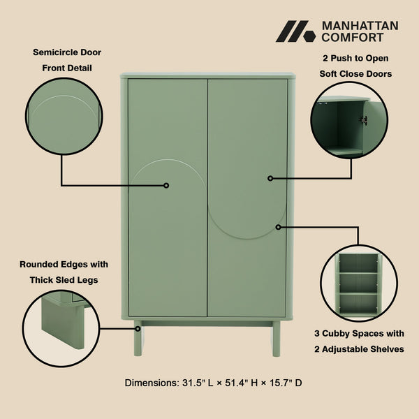 English Elm Ella 32" Accent Cabinet with Soft-Close Doors, Adjustable Shelves, Rounded Edges & Sled Legs Sage Green B365S00007