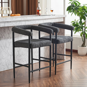 English Elm Modern Upholstered Bar Stools with Boucle Fabric and Armrests, Sturdy Metal Frame, Ergonomic Comfort DARK GREY W1901P264275