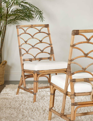 Essentials for Living Crescent Hand-shaped Rattan Dining Chair Set Coastal Bohemian Tropical Style 3635.MG-MG/BLCH
