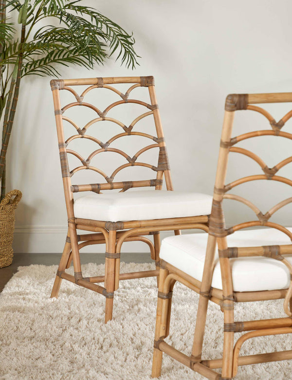 Essentials for Living Crescent Hand-shaped Rattan Dining Chair Set Coastal Bohemian Tropical Style 3635.MG-MG/BLCH