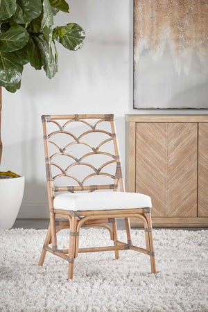 Essentials for Living Crescent Hand-shaped Rattan Dining Chair Set Coastal Bohemian Tropical Style 3635.MG-MG/BLCH