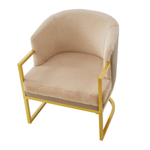 English Elm Modern Faux Fur Accent Chair Plush Upholstered Seat with Gold Iron Legs for Any Room Brown N763P360688D