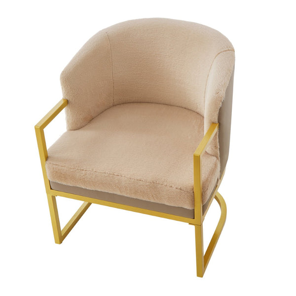 English Elm Modern Faux Fur Accent Chair Plush Upholstered Seat with Gold Iron Legs for Any Room Brown N763P360688D