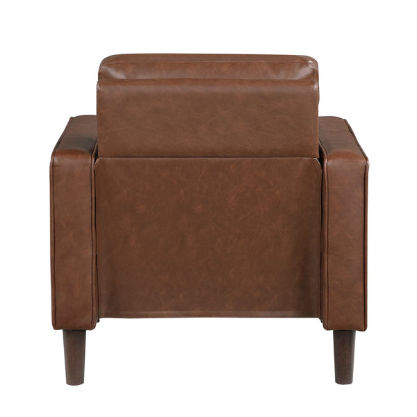 English Elm Modern Malcolm Upholstered Faux Leather Accent Chair with Track Arms, Welt Trim, Solid Wood Frame, Comfortable Cushion Seating for Living Room Chocolate 31.5 L x 24 W x 24.5 H B011P395008