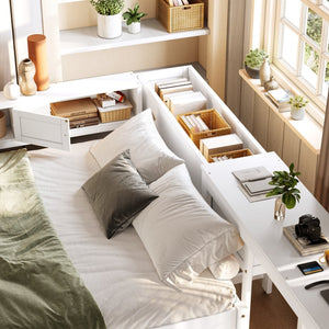 English Elm Twin Daybed Pine Frame with Trundle Desk Hutch Shelves and Storage for Kids Rooms White W1580S00461