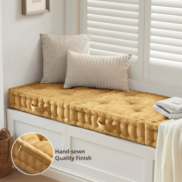 English Elm 1- Piece Tufted Chenille Floor Cushion with Scalloped Edge for Bohemian Living Spaces Yellow B035P482972