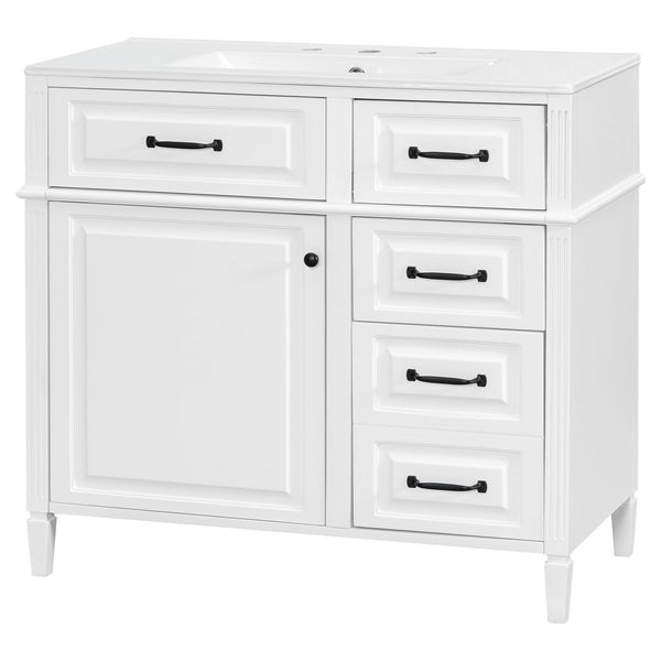 English Elm 36-Inch Modern Bathroom Vanity With Ceramic Sink, Durable Wood Frame, Adjustable Storage & Sleek Design N725P350849K