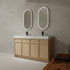 English Elm 60" Freestanding Vanity with Double Resin Sink, Scratch & Water-Resistant Plywood, Soft-Close Doors (Modern) W999S00266