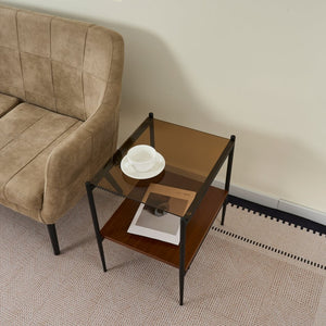 English Elm Set Of 2 Modern Rectangle End Tables With Tempered Glass Top & Mdf Shelf For Stylish Living Rooms W241P184253-GIGA