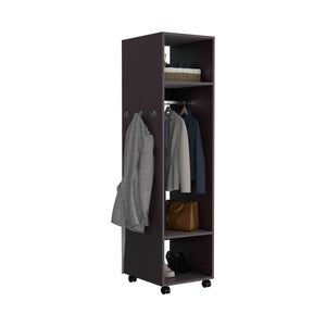 English Elm Cluster 63" Tall Wardrobe with Mirror, Casters, 3 Shelves & Hanging Rod — Space-Saving Black Organizer B070P210735