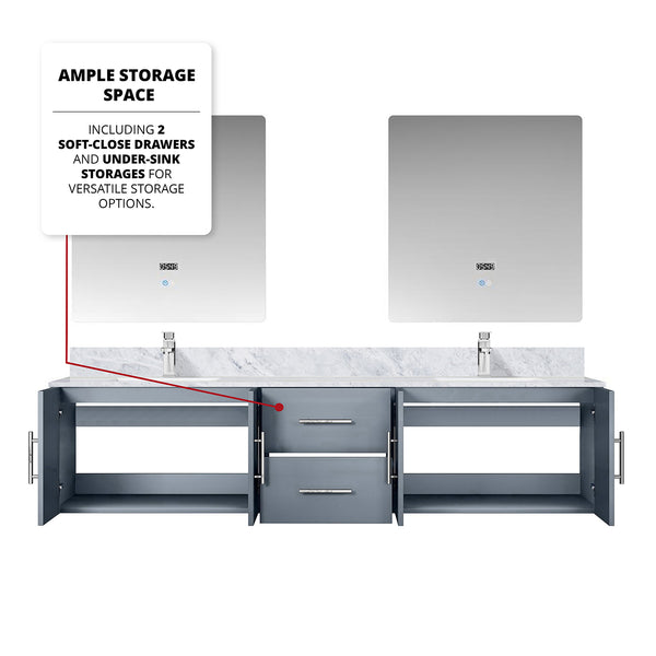 English Elm Dark Grey Double Bath Vanity 80 in W x 22 in D with Carrara Marble Top, Chrome Faucet, LED Mirrors B2731S01048
