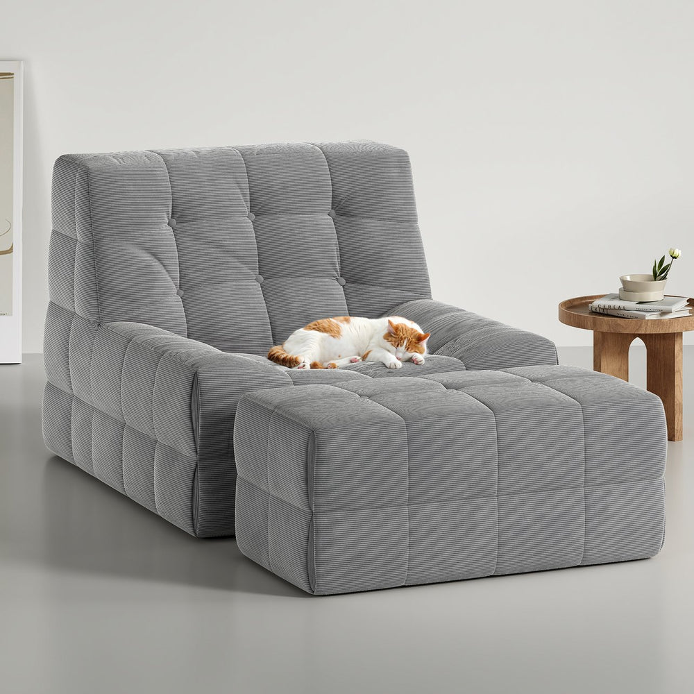 English Elm Bean Bean Bag Chair for Adults with Ottoman Filled with High-Density Memory Foam for Superior Comfort and Support Grey T3623P408793
