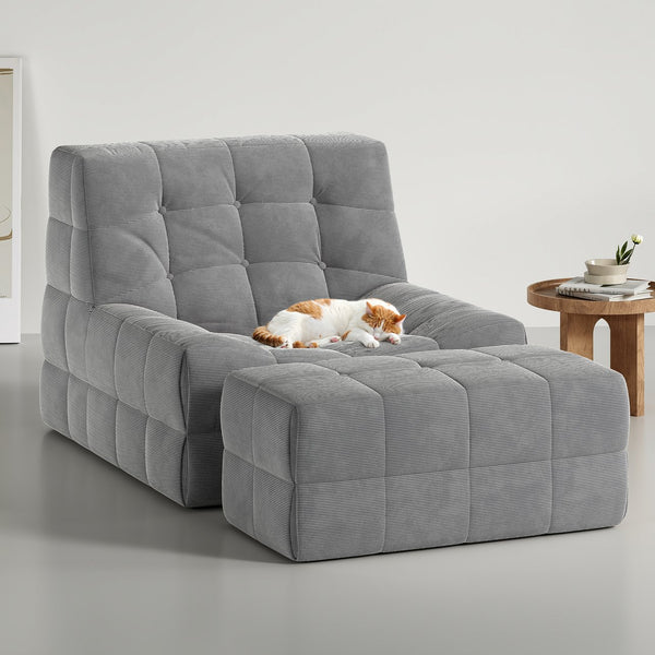 English Elm Bean Bean Bag Chair for Adults with Ottoman Filled with High-Density Memory Foam for Superior Comfort and Support Grey T3623P408793