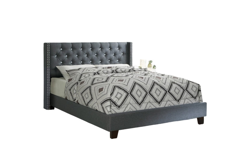 English Elm Contemporary Queen Platform Bed Tufted Polyfiber Headboard with Nailhead Trim Bedroom B011S02055
