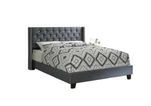 English Elm Contemporary Queen Platform Bed Tufted Polyfiber Headboard with Nailhead Trim Bedroom B011S02055