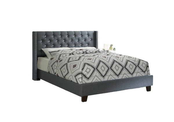 English Elm Contemporary Queen Platform Bed Tufted Polyfiber Headboard with Nailhead Trim Bedroom B011S02055