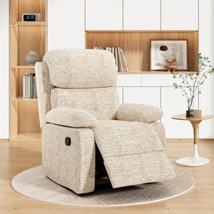 English Elm Small Recliner Chair with Padded Cushioning and Acacia Wood Frame, Easy Assembly, 330lb Capacity Sand T3623P408690