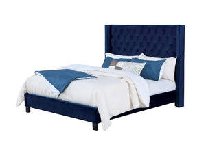 English Elm Modern Wingback Eastern King Bed Velvet Upholstered Tufted Headboard Bedroom Frame Navy B2741S00849