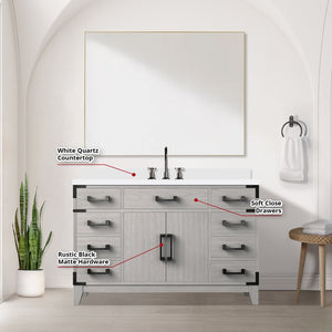 English Elm White Oak Single Bath Vanity Set With White Quartz Top, Chrome Faucet & 46" Mirror For Easy Upgrade B2731S02018-GIGA