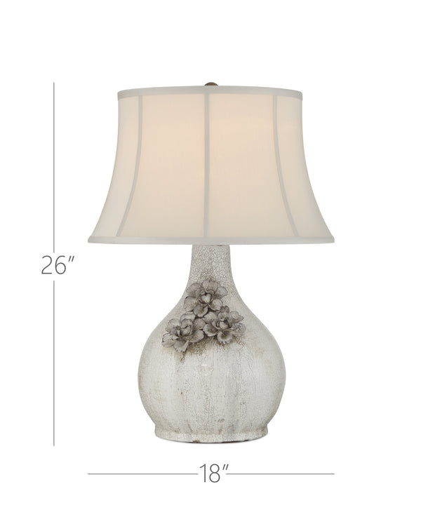 Currey & Company Attar White Table Lamp - Unique Handcrafted Ceramic Design With Vintage Bell Shade & Floral Detail White Ceramic 6000-1031-currey-company