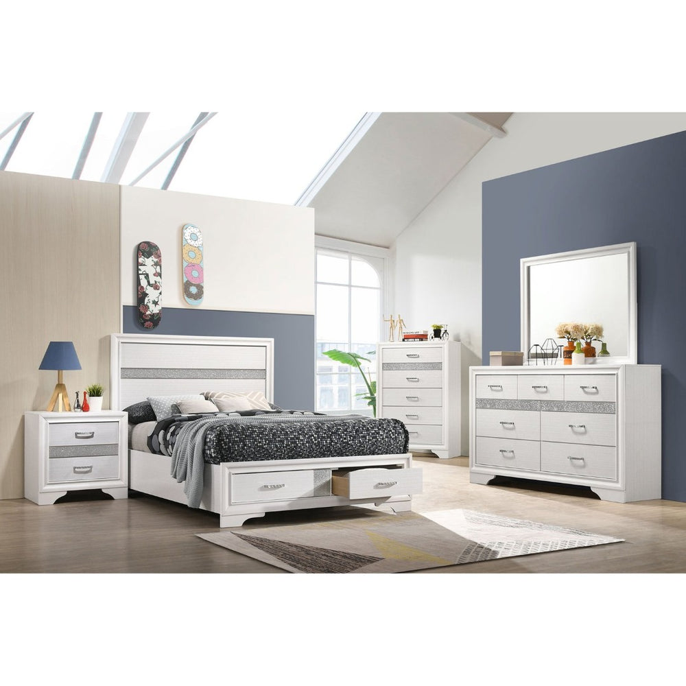 English Elm Annie Glam White Full Storage Bedroom Set with Crystal Pulls and Glitter Accents White B062S01607
